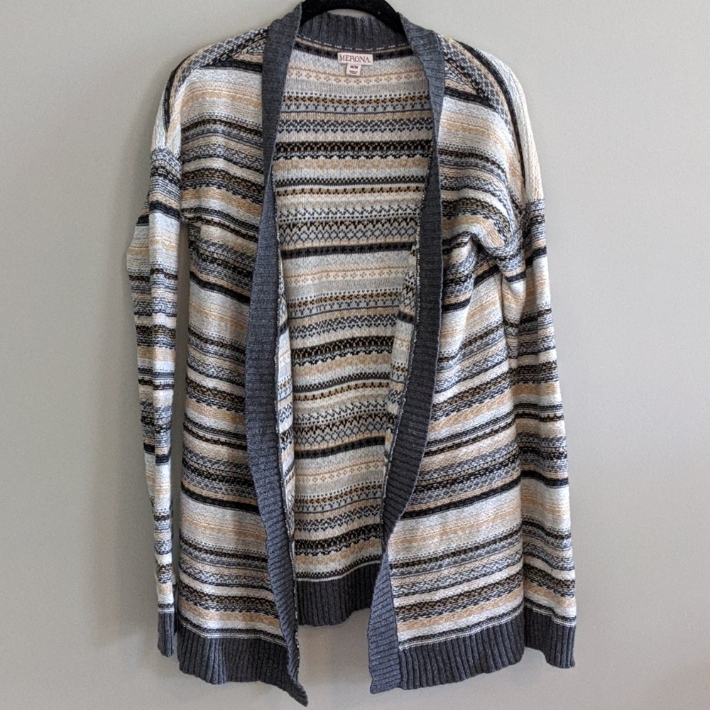 Merona Cardigan Sweater Open Front Striped Womens Size M
